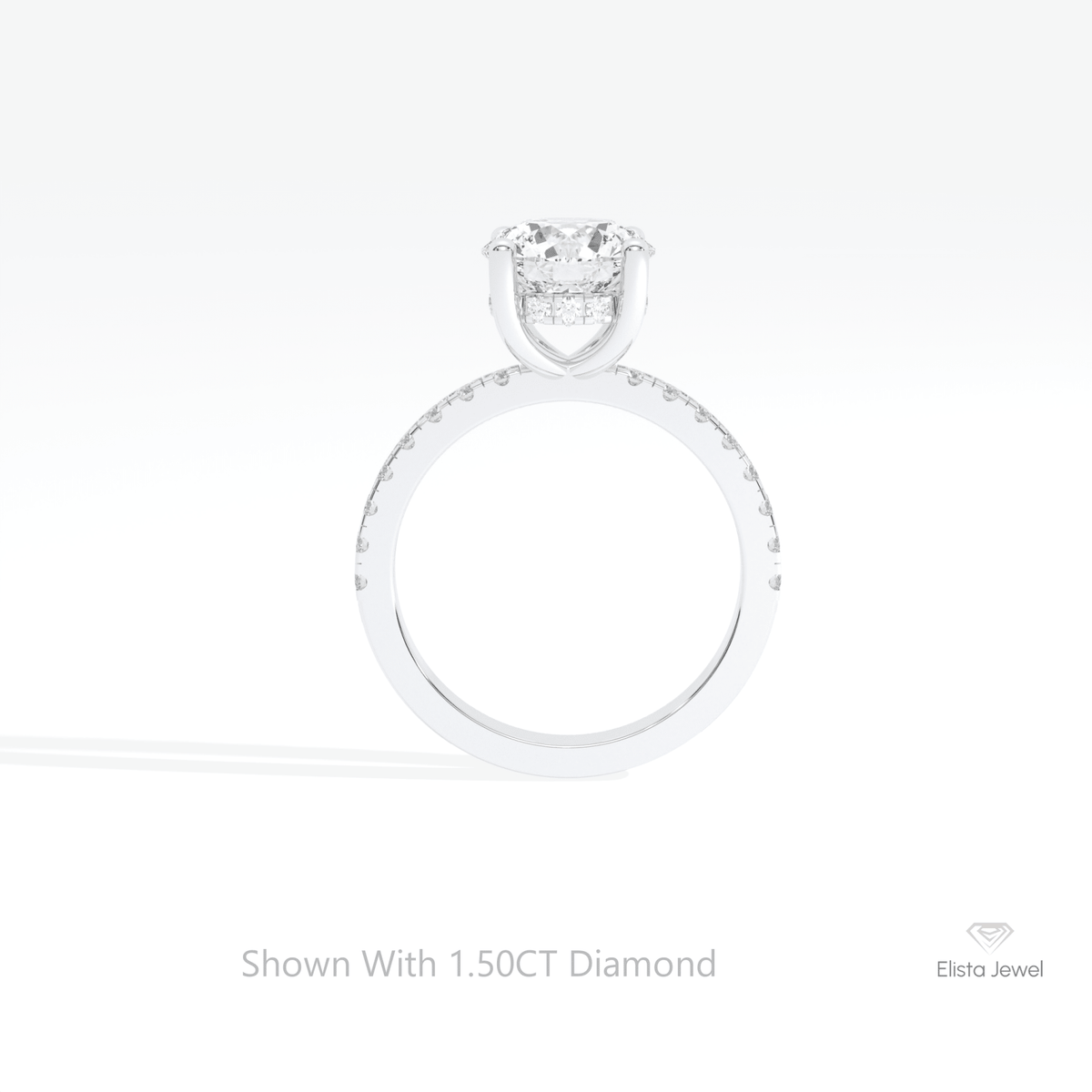 Round Cut Hidden Halo Wedding Lab Grown Diamond Ring in 18K White Gold - Close-up View