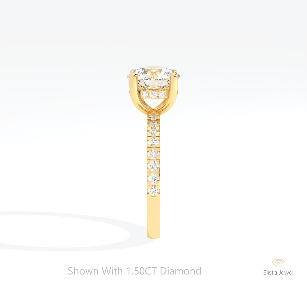 Round Cut Hidden Halo Wedding Lab Grown Diamond Ring in 14K White Gold - Top View