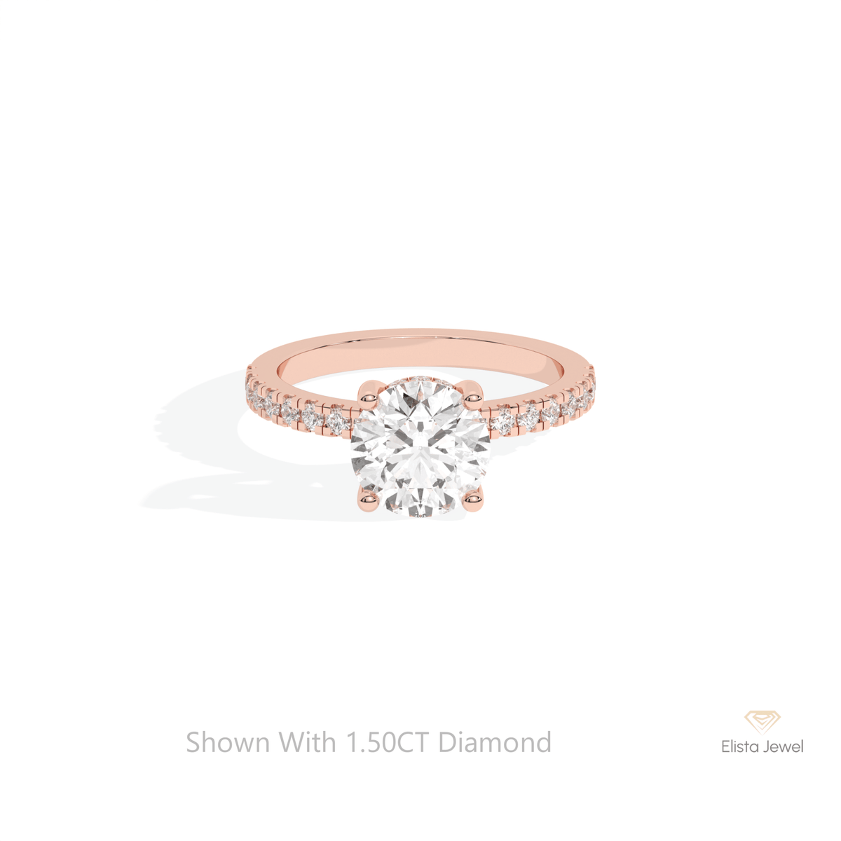 Round Cut Hidden Halo Wedding Lab Grown Diamond Ring in 18K Rose Gold - Ring on Hand View