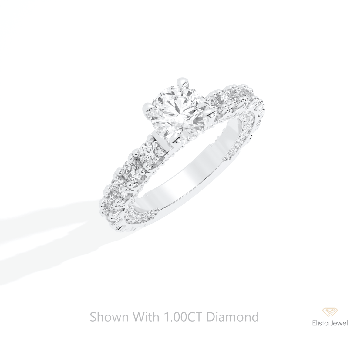Round Cut Hidden Halo Wedding Lab Grown Diamond Ring in 14K Rose Gold - Profile View