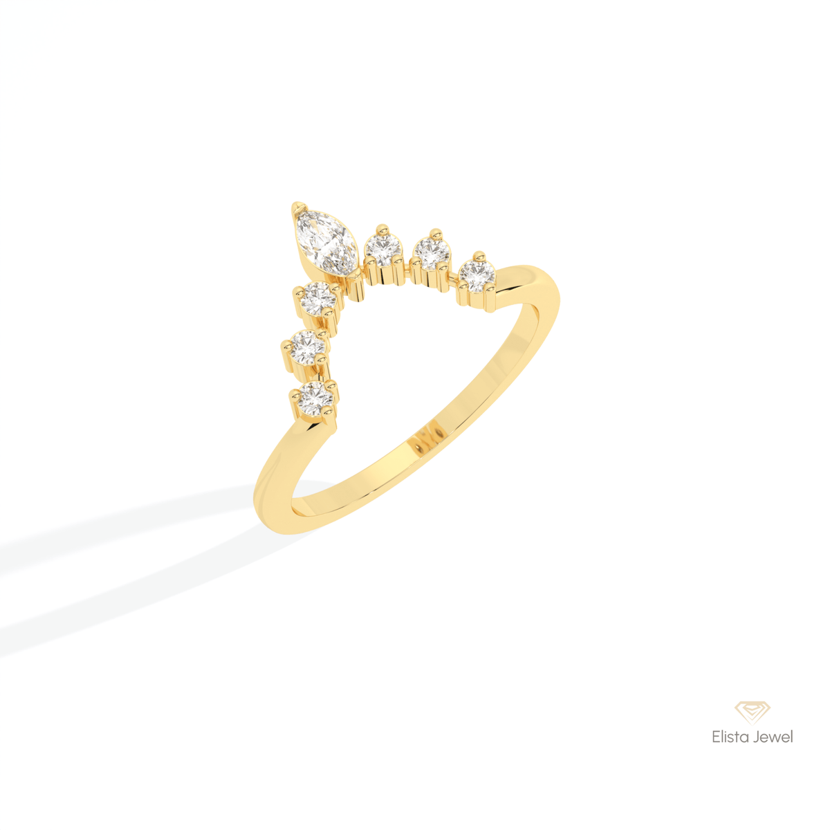 Round Cut & Marquise Cut Curve Lab Grown Diamond Band in 10K Yellow Gold - Side View