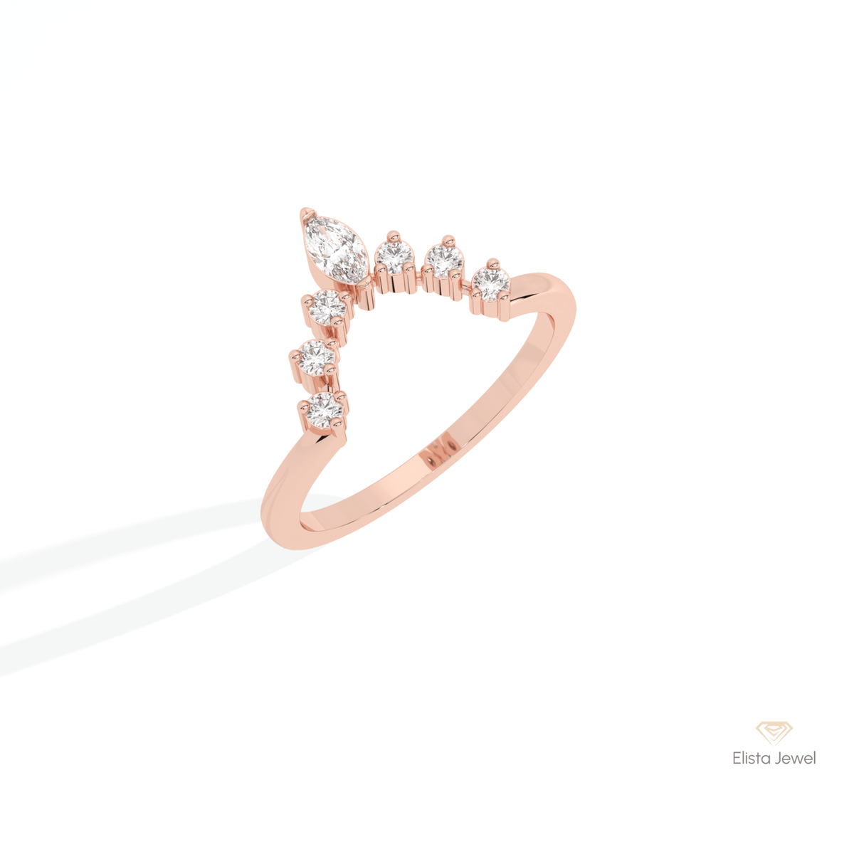 Round Cut & Marquise Cut Curve Lab Grown Diamond Band in Platinum - Lifestyle View