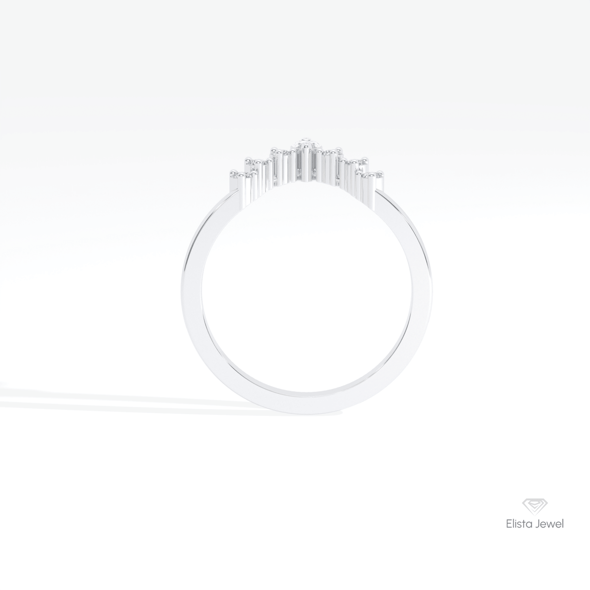 Round Cut & Marquise Cut Curve Lab Grown Diamond Band in 18K White Gold - Close-up View