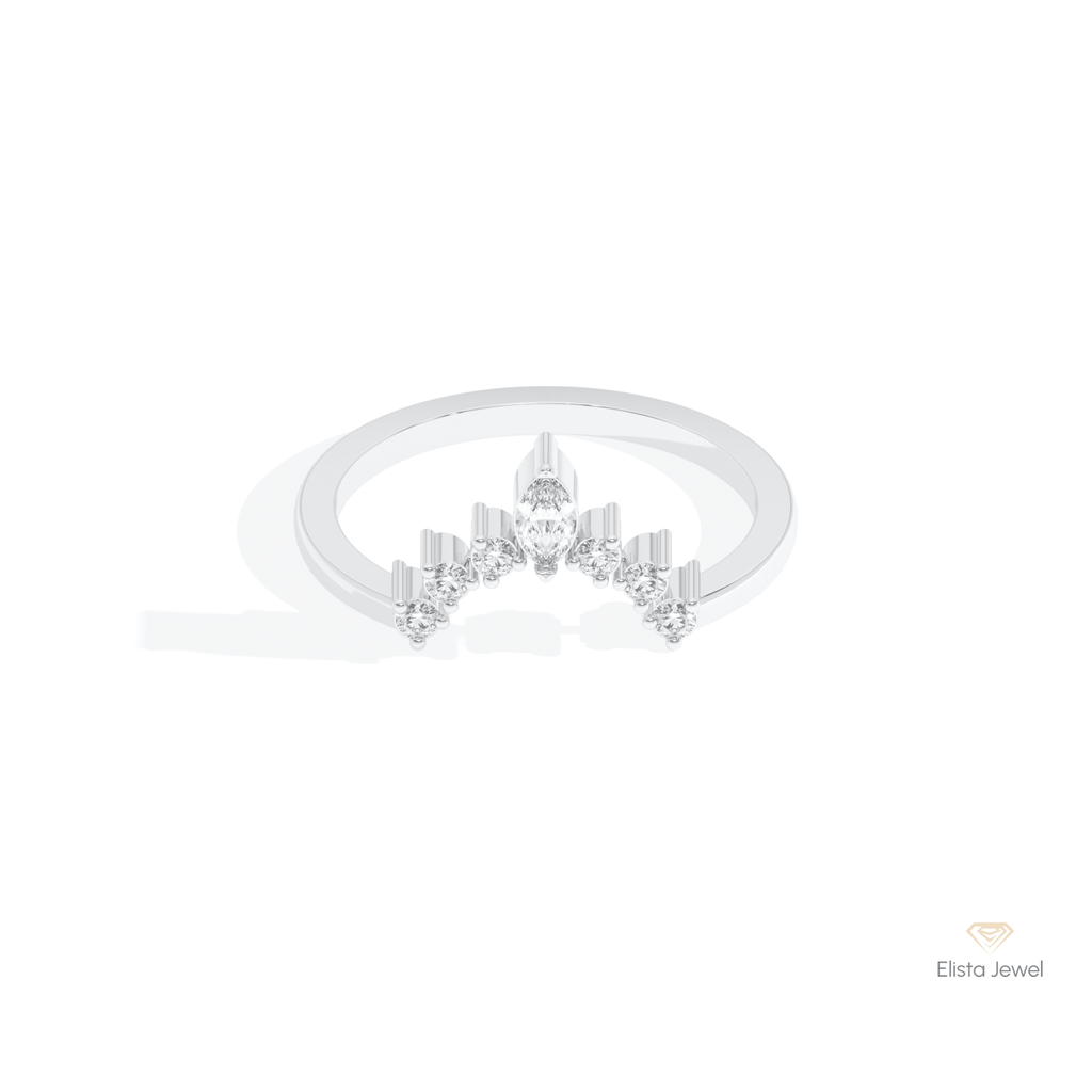 Round Cut & Marquise Cut Curve Lab Grown Diamond Band in 14K Yellow Gold - Detail View