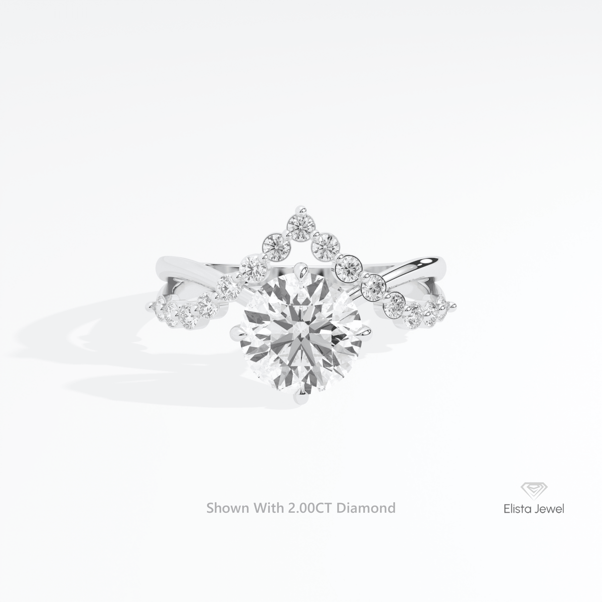 Round Cut Solitaire Accent Engagement Lab Grown Diamond Ring in 14K Yellow Gold - Detail View