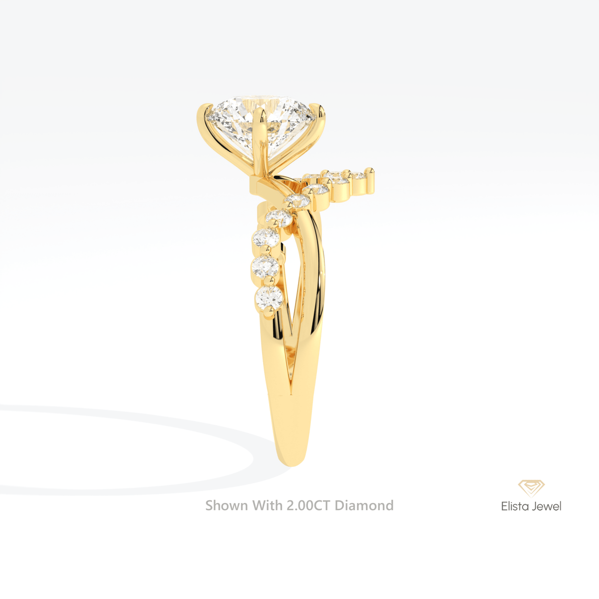 Round Cut Solitaire Accent Engagement Lab Grown Diamond Ring in 10K Yellow Gold - Side View