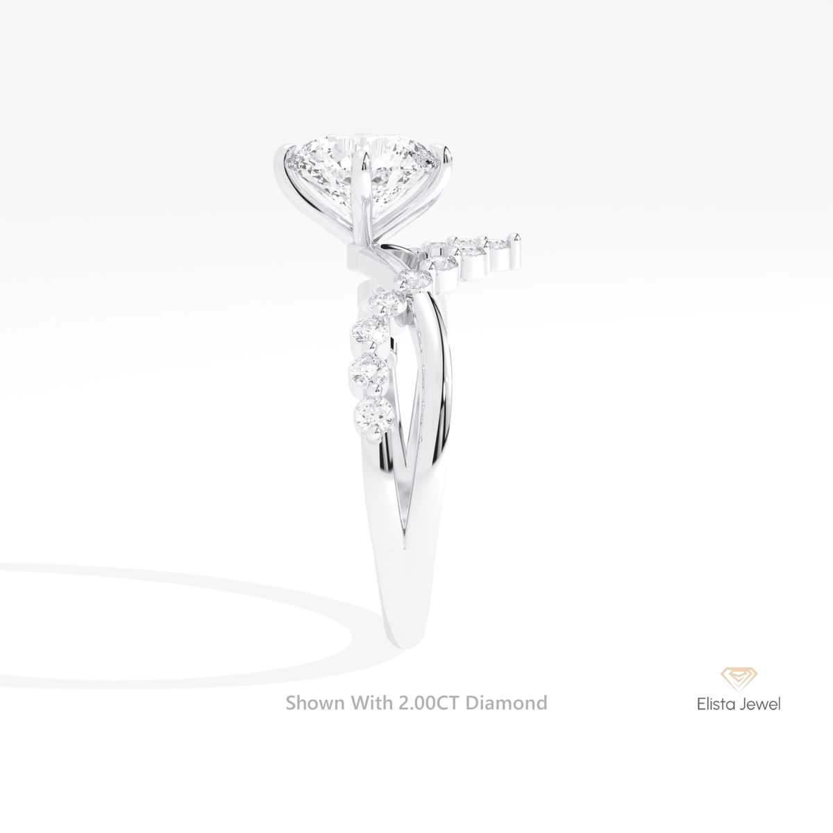 Round Cut Solitaire Accent Engagement Lab Grown Diamond Ring in 18K Yellow Gold - Perspective View