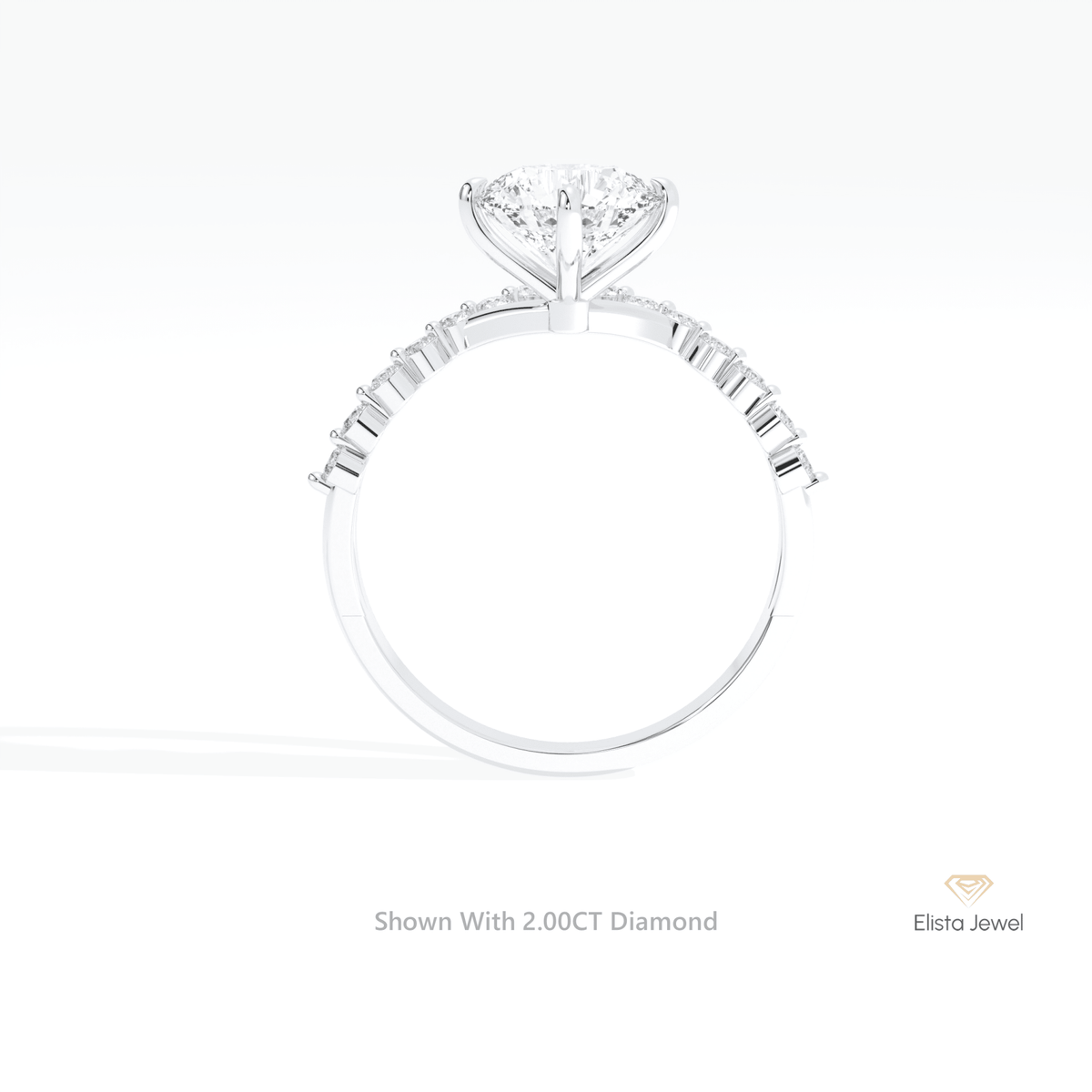 Round Cut Solitaire Accent Engagement Lab Grown Diamond Ring in 18K White Gold - Close-up View