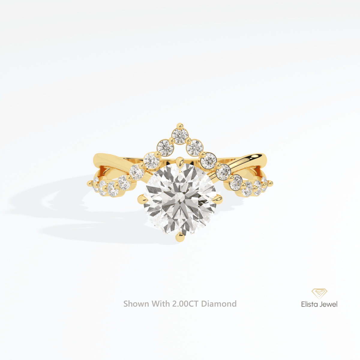 Round Cut Solitaire Accent Engagement Lab Grown Diamond Ring in 10K White Gold - Front View