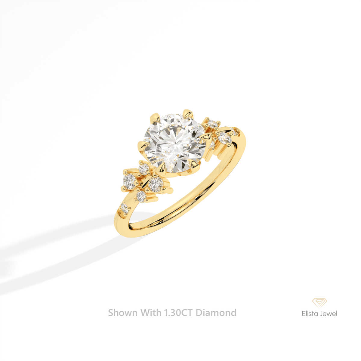 Round Cut Solitaire Accent Lab Grown Diamond Ring in 10K Yellow Gold - Side View