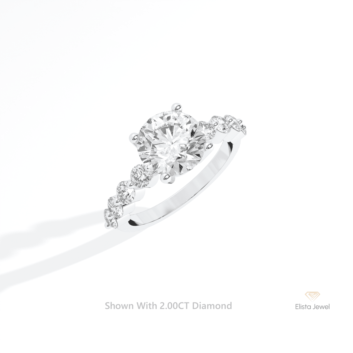 Round Cut Solitaire Accent Lab Grown Diamond Ring in 10K Yellow Gold - Side View