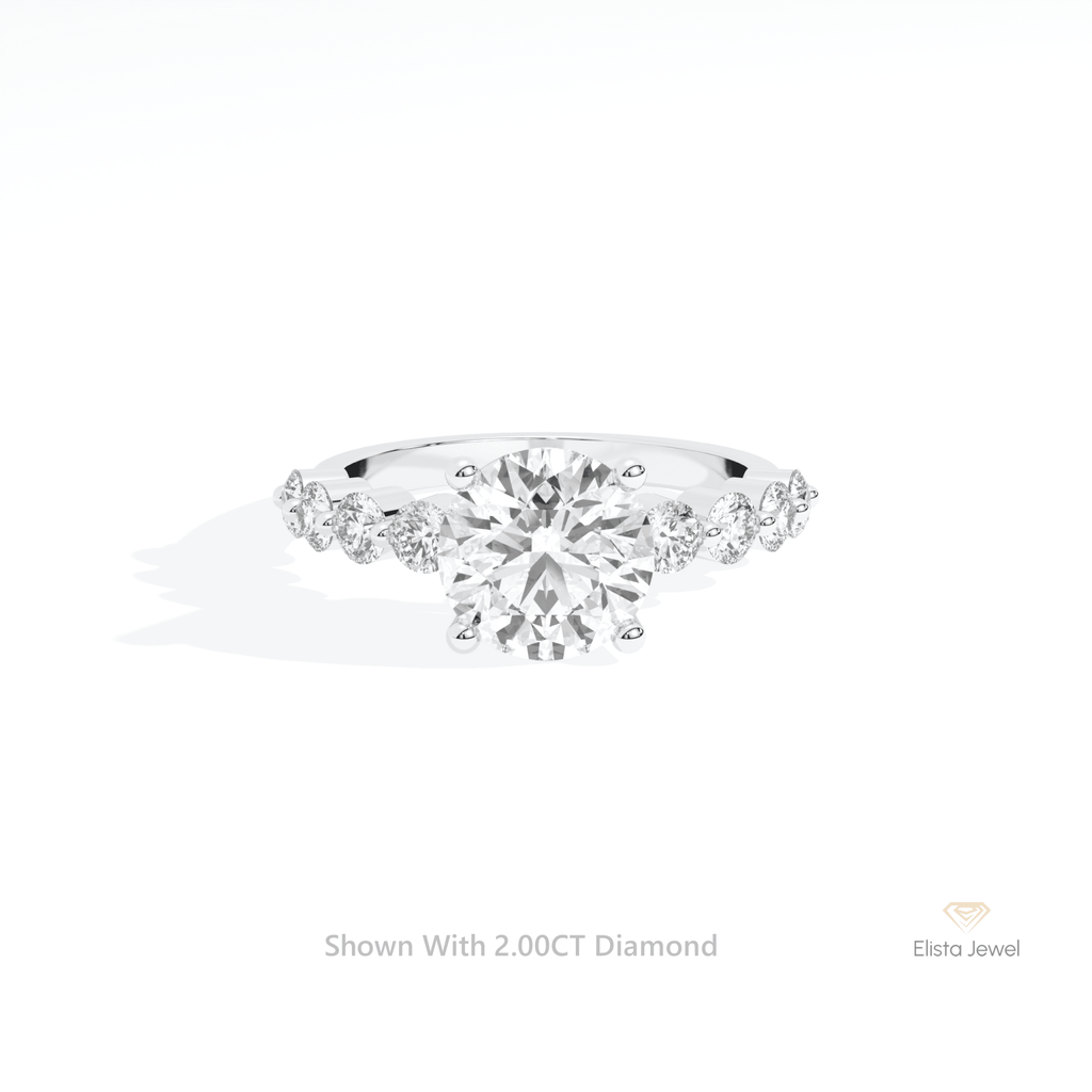 Round Cut Solitaire Accent Lab Grown Diamond Ring in 10K White Gold - Front View