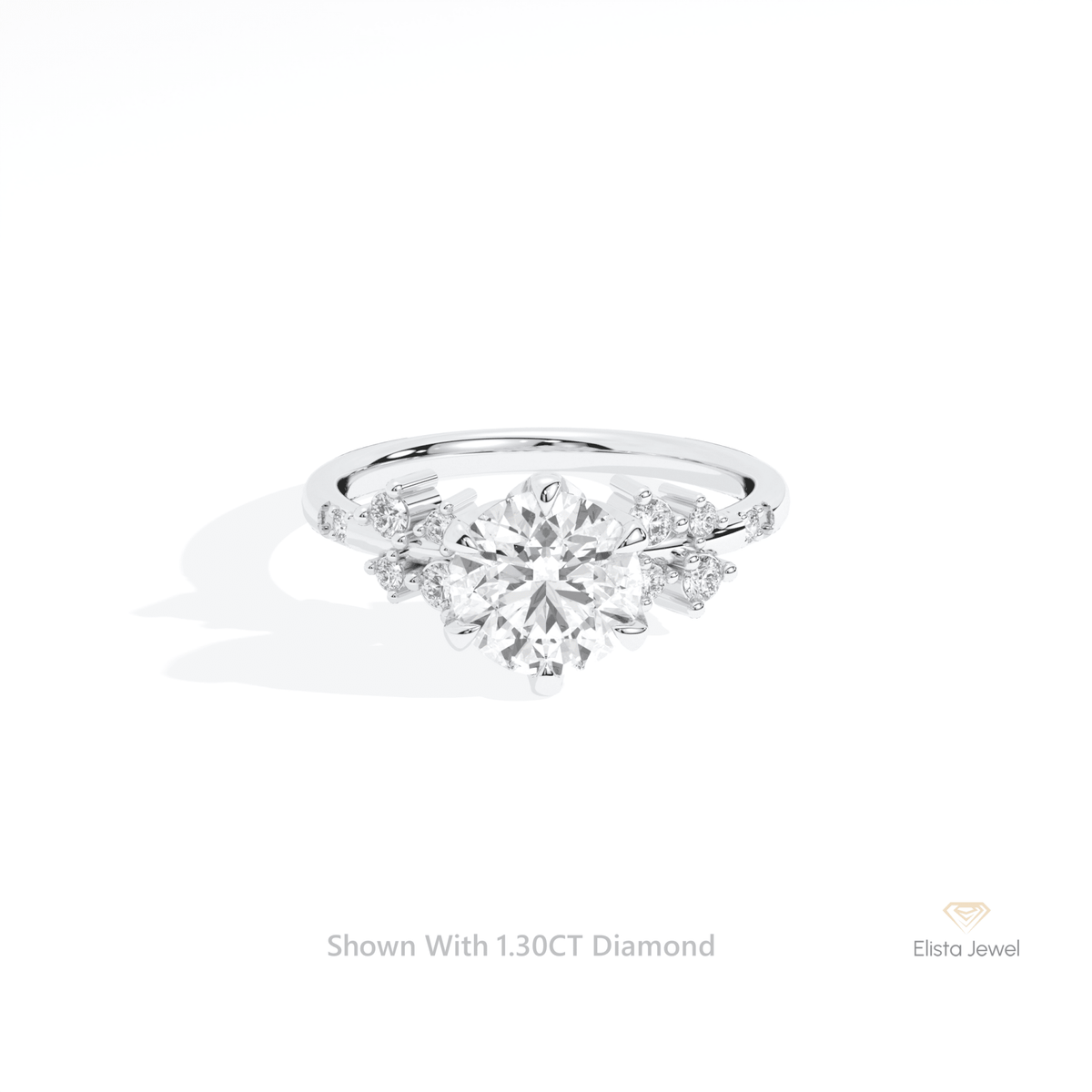 Round Cut Solitaire Accent Lab Grown Diamond Ring in 14K Yellow Gold - Detail View