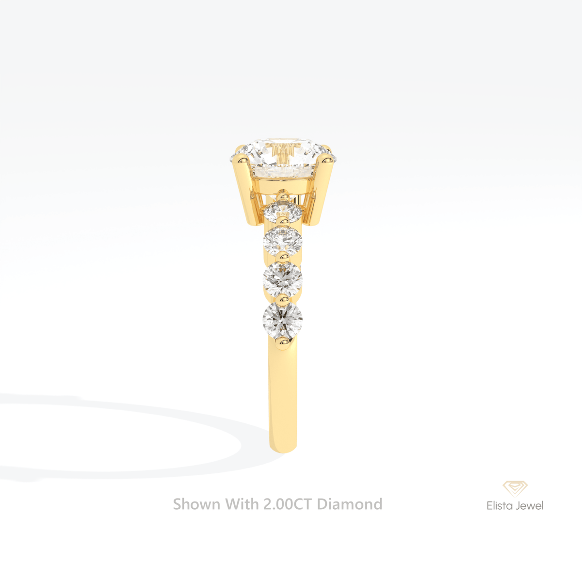 Round Cut Solitaire Accent Lab Grown Diamond Ring in 18K Yellow Gold - Perspective View