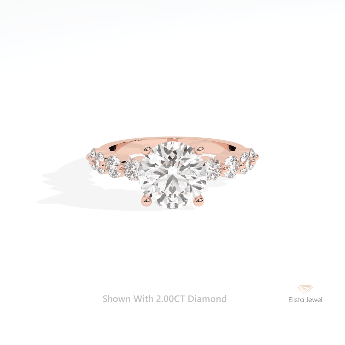 Round Cut Solitaire Accent Lab Grown Diamond Ring in 18K Rose Gold - Ring on Hand View