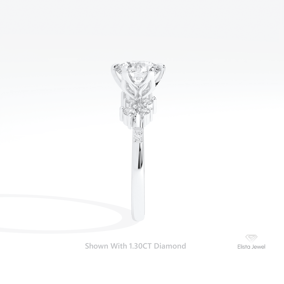 Round Cut Solitaire Accent Lab Grown Diamond Ring in 18K Yellow Gold - Perspective View