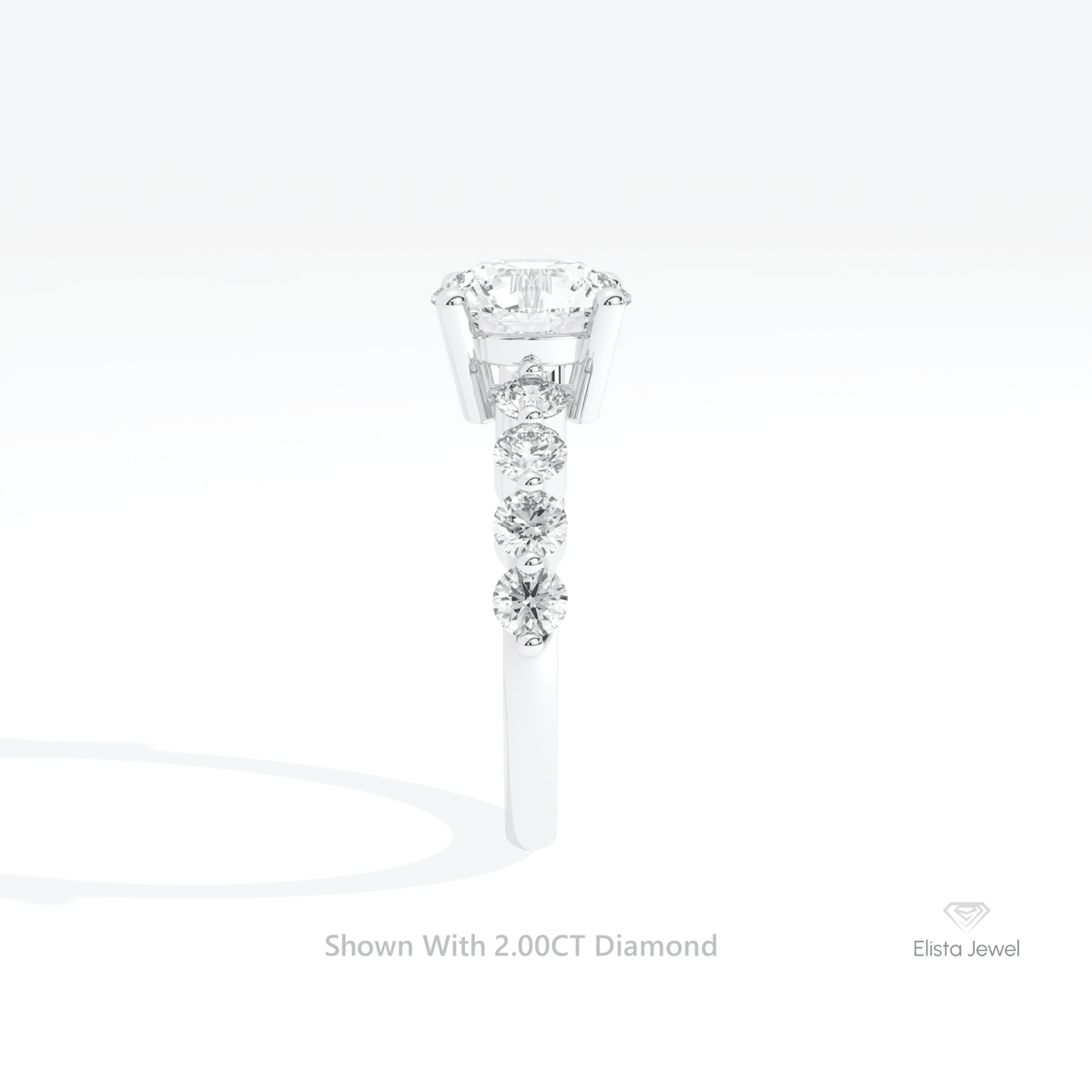 Round Cut Solitaire Accent Lab Grown Diamond Ring in 14K White Gold - Top View