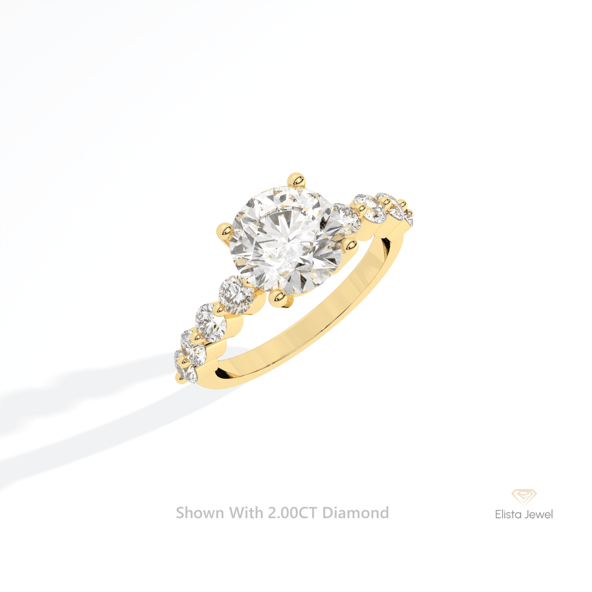 Round Cut Solitaire Accent Lab Grown Diamond Ring in 14K Rose Gold - Profile View