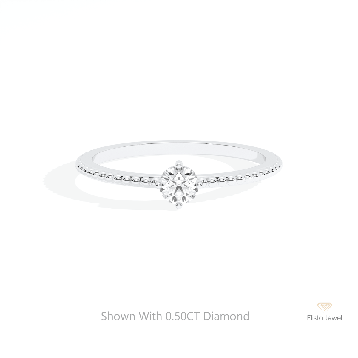 Round Cut Solitaire Engagement Lab Grown Diamond Ring in 14K Yellow Gold - Detail View