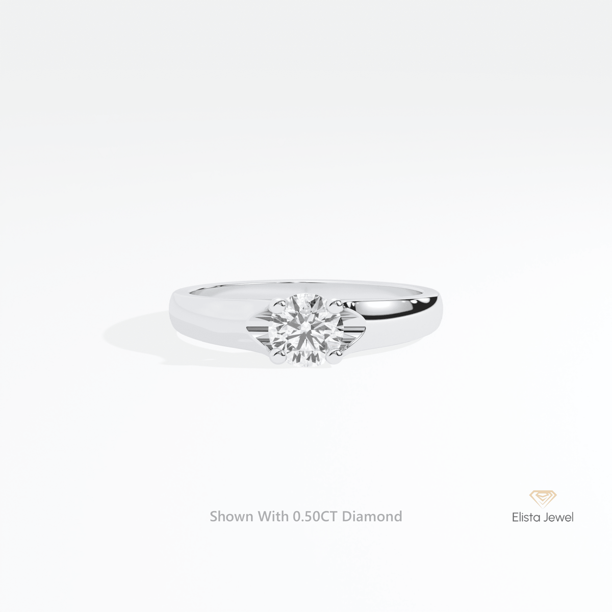 Round Cut Solitaire Engagement Lab Grown Diamond Ring in 14K White Gold - Top View