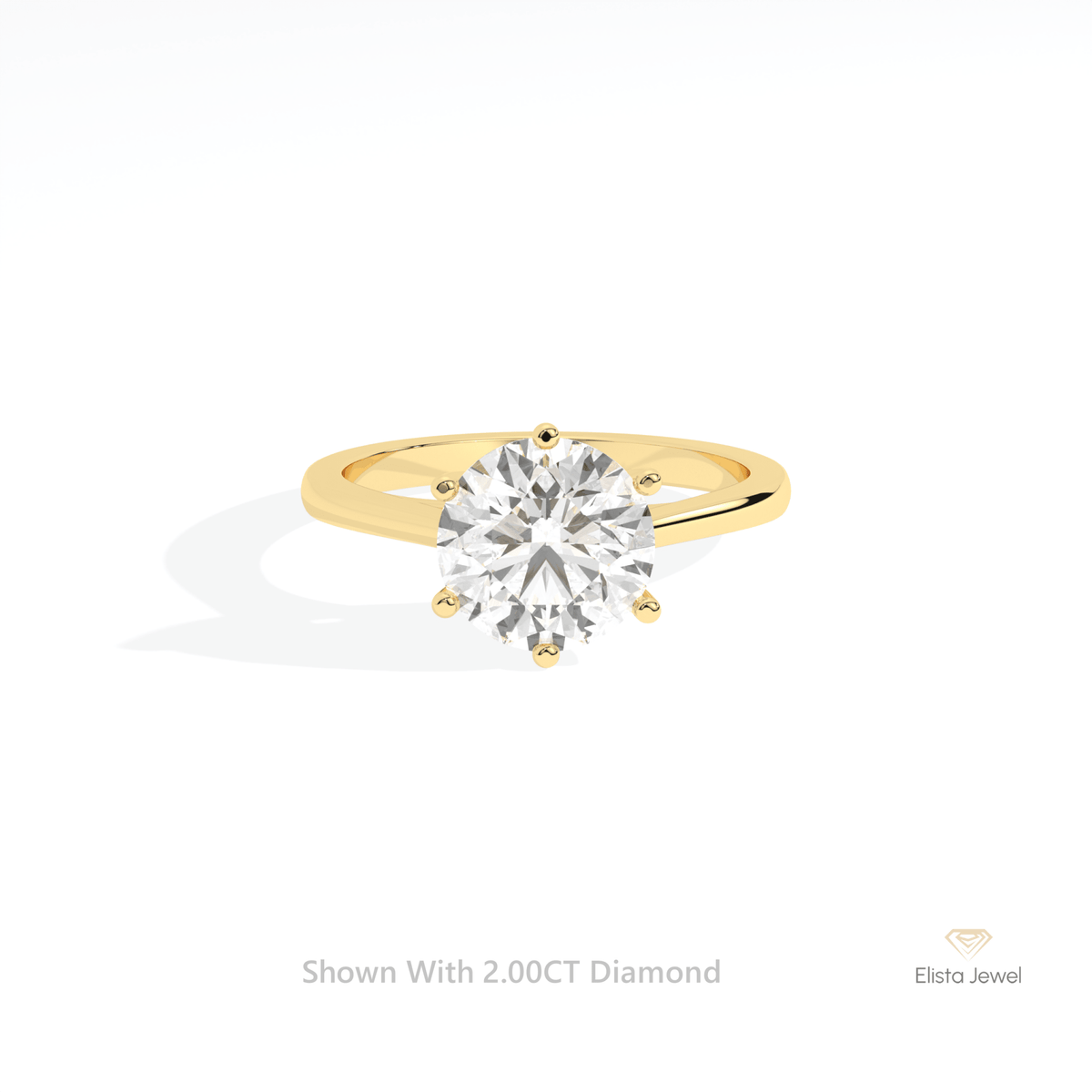 Round Cut Solitaire Engagement Lab Grown Diamond Ring in 14K Yellow Gold - Detail View