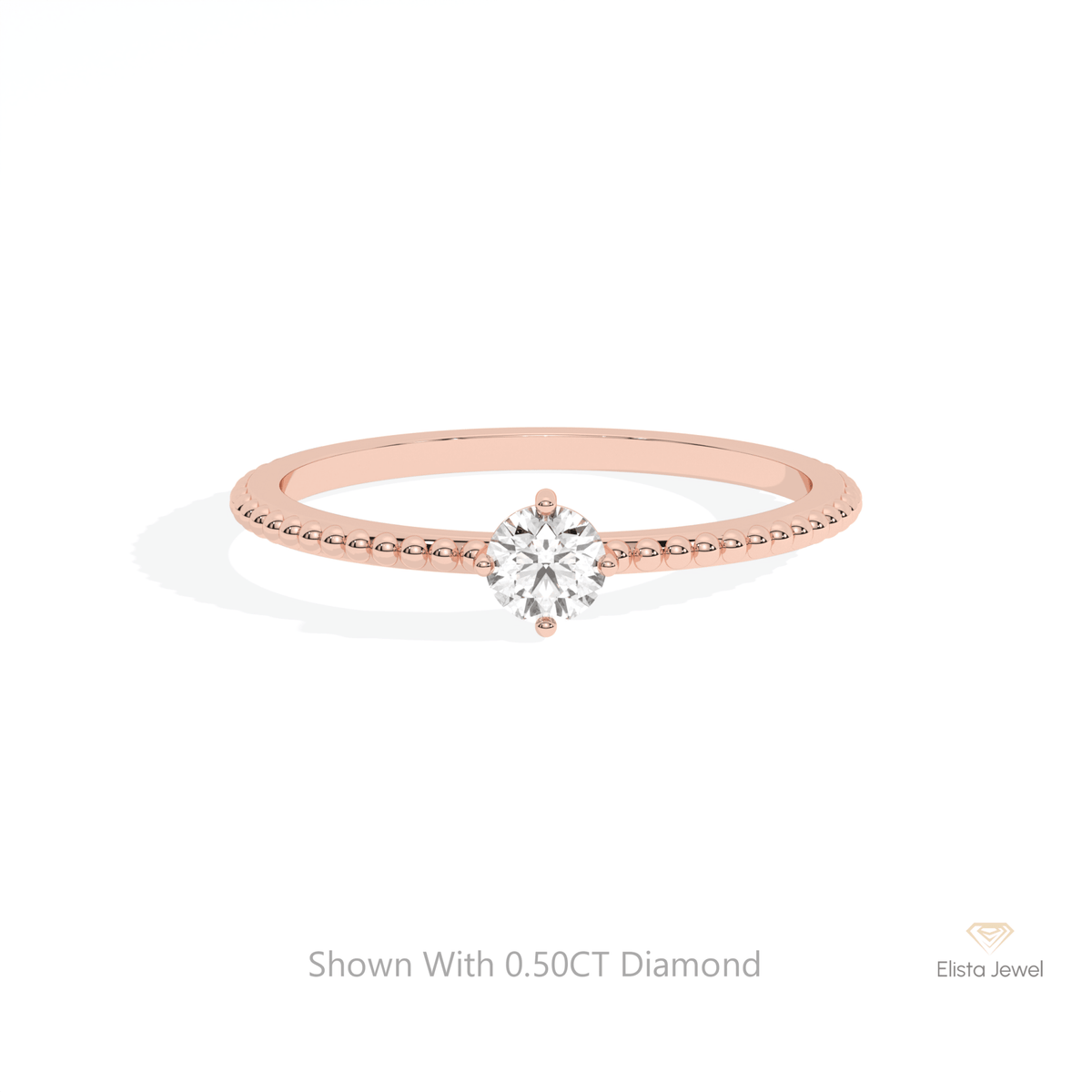 Round Cut Solitaire Engagement Lab Grown Diamond Ring in 18K Rose Gold - Ring on Hand View