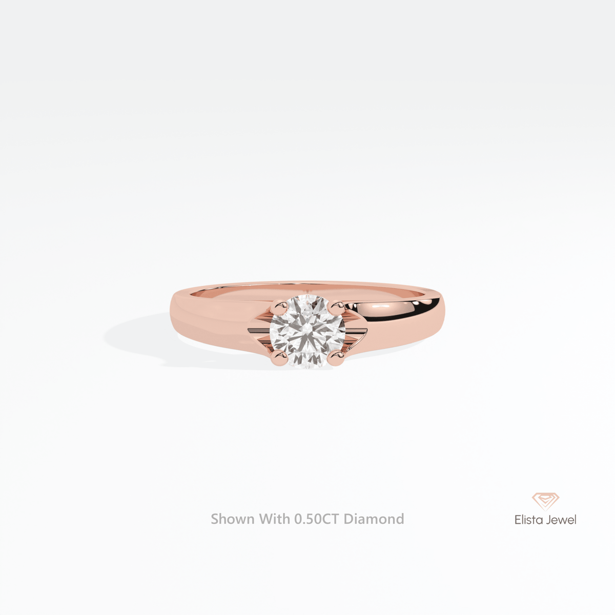 Round Cut Solitaire Engagement Lab Grown Diamond Ring in 18K Yellow Gold - Perspective View