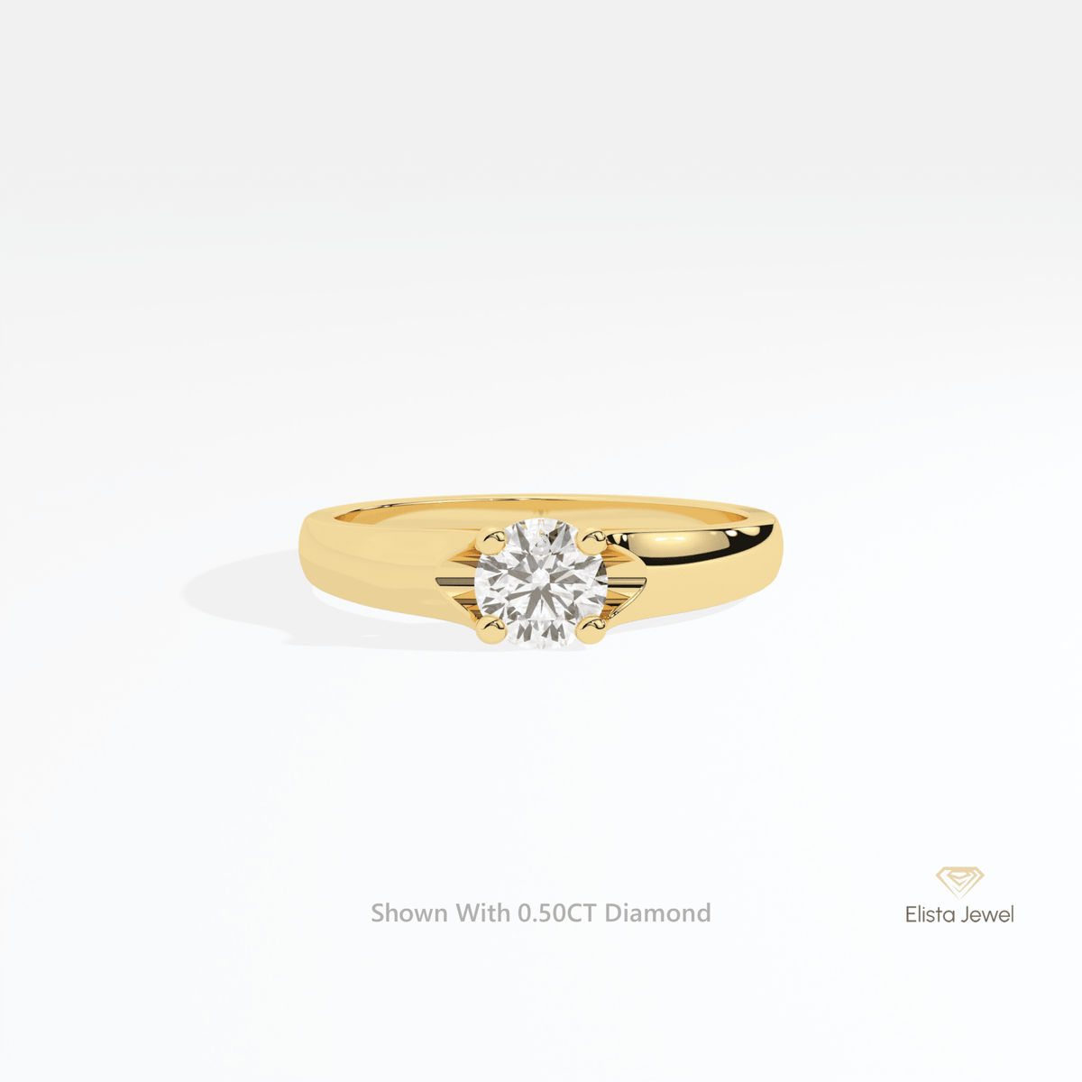 Round Cut Solitaire Engagement Lab Grown Diamond Ring in 10K White Gold - Front View