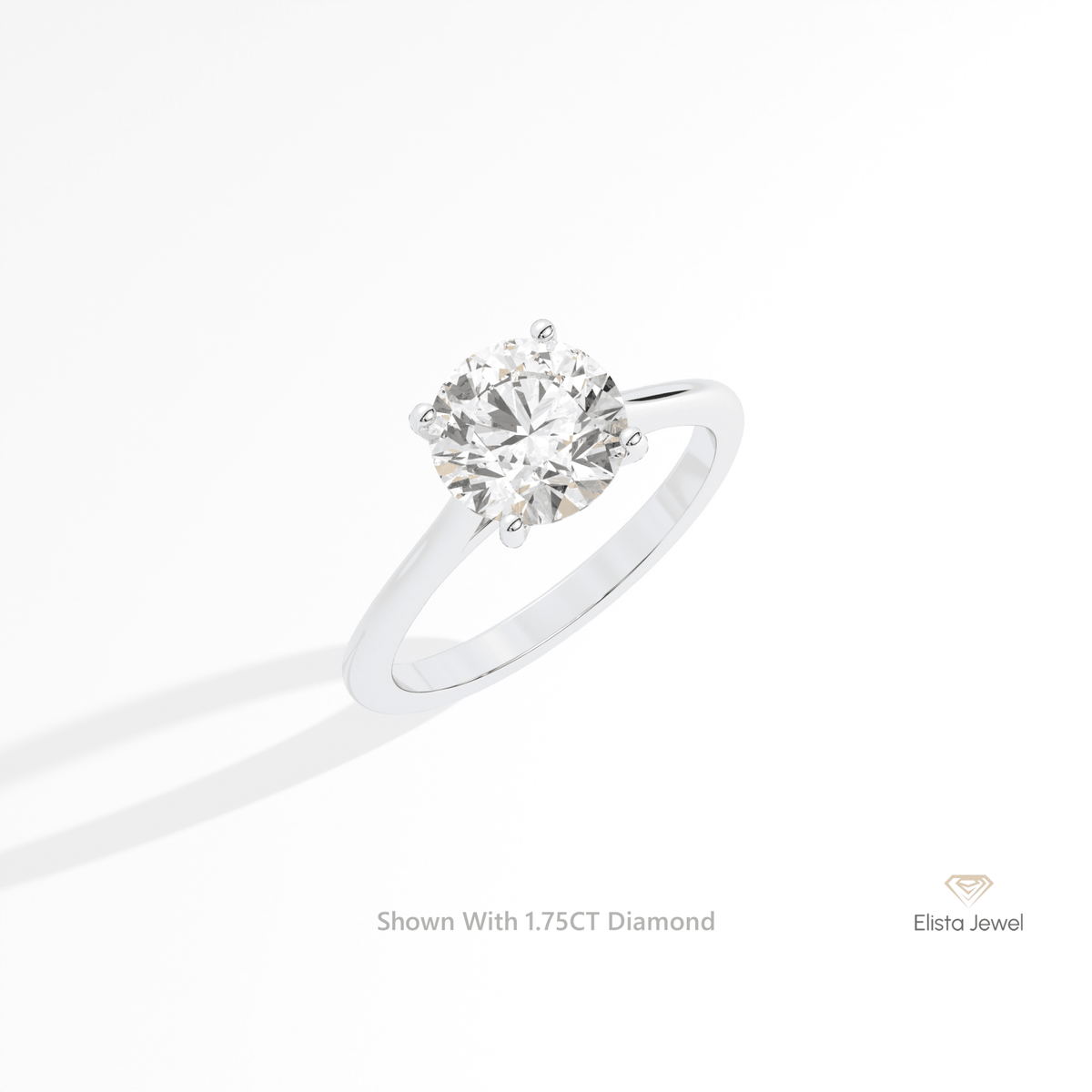 Round Cut Solitaire Engagement Lab Grown Diamond Ring in 14K White Gold - Top View