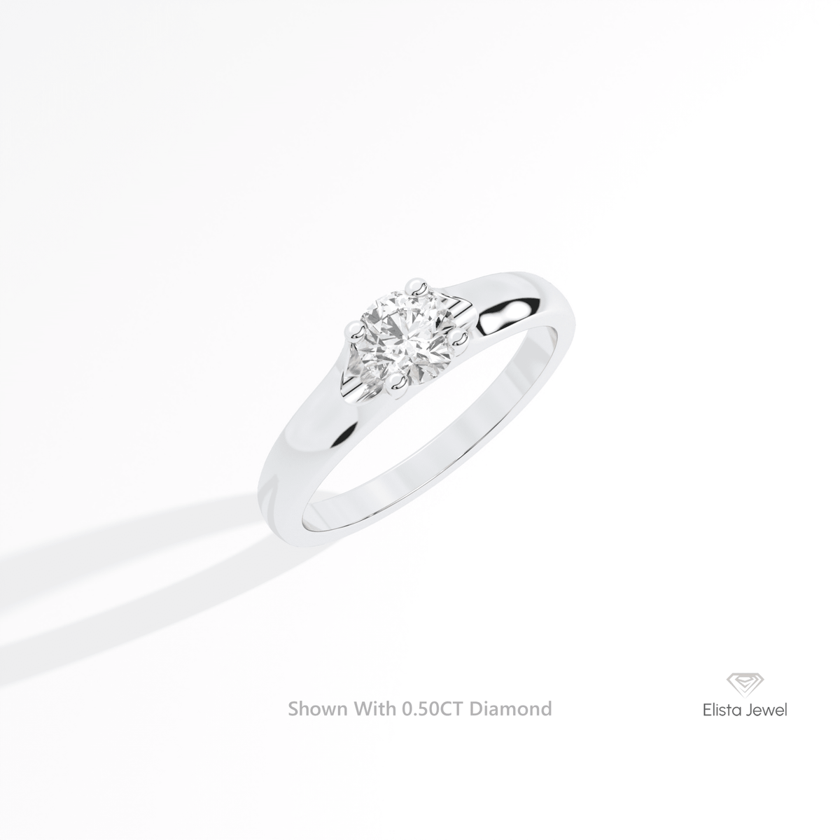 Round Cut Solitaire Engagement Lab Grown Diamond Ring in 14K Yellow Gold - Detail View