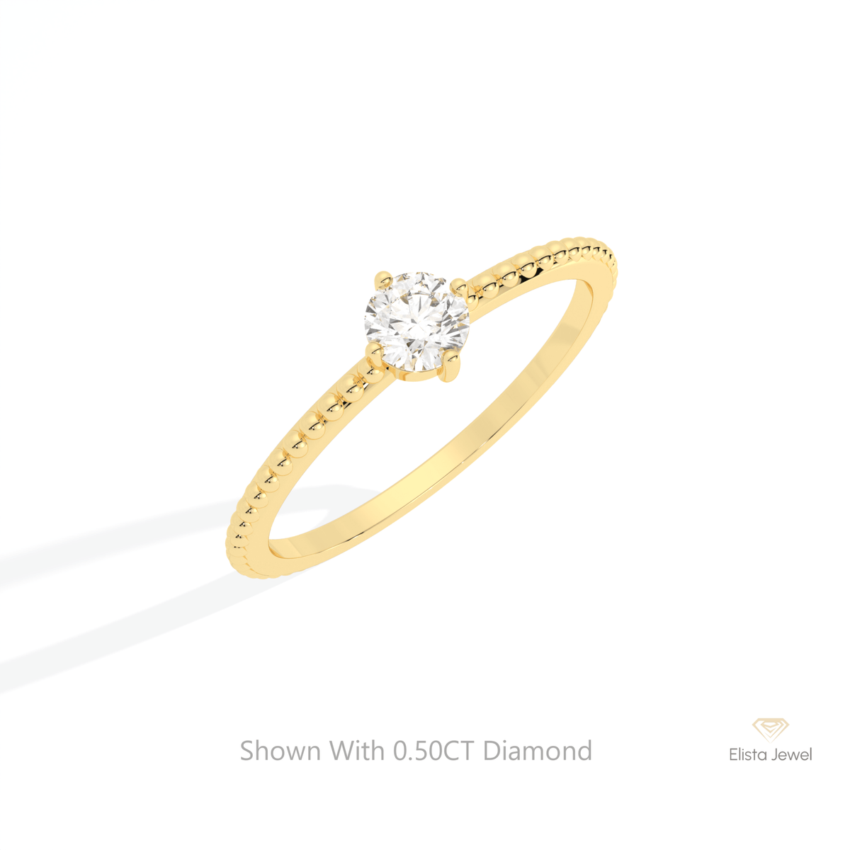 Round Cut Solitaire Engagement Lab Grown Diamond Ring in 10K Yellow Gold - Side View