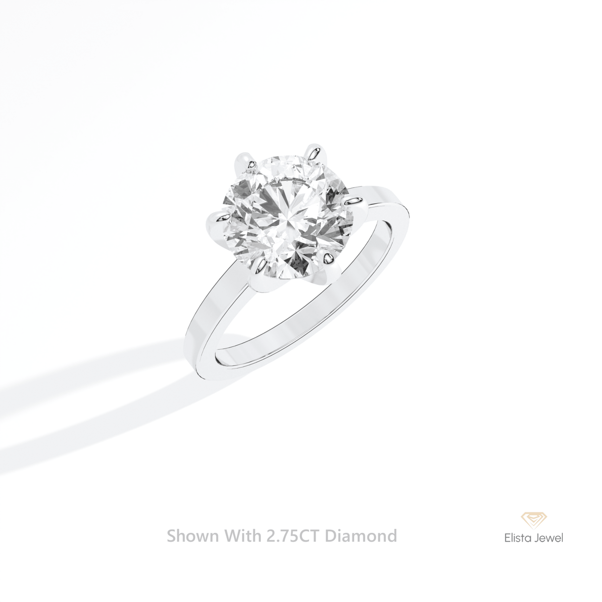 Round Cut Solitaire Engagement Lab Grown Diamond Ring in 18K White Gold - Close-up View