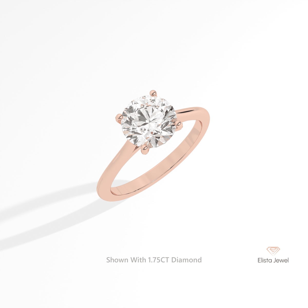 Round Cut Solitaire Engagement Lab Grown Diamond Ring in 14K Rose Gold - Profile View