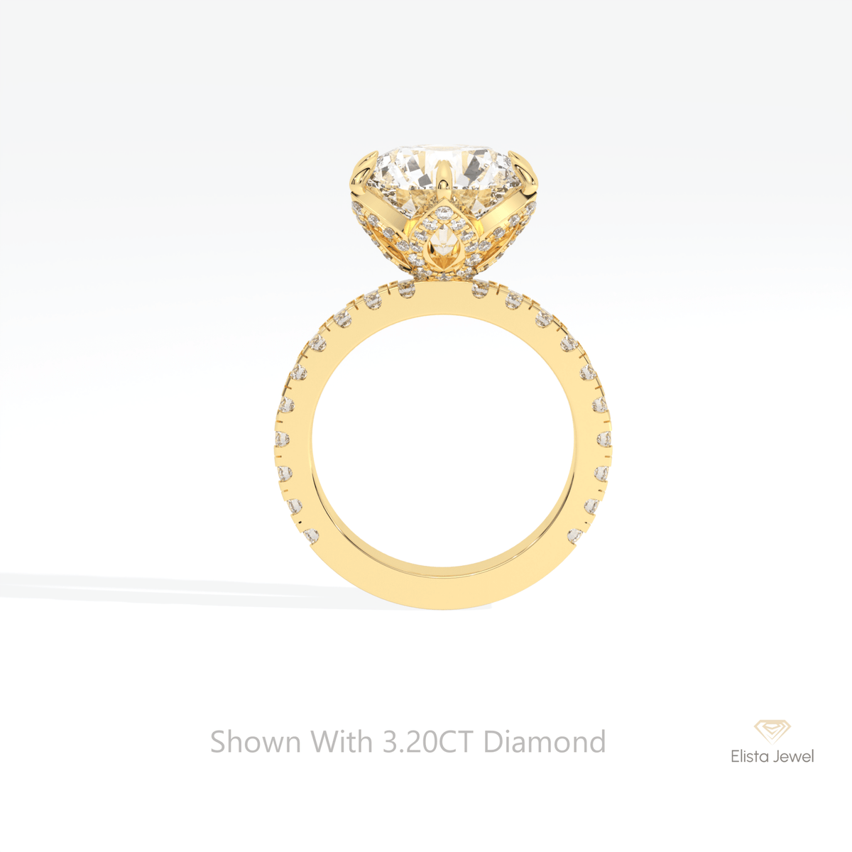 Round Cut Solitaire With Accent Lab Grown Diamond Ring in 18K White Gold - Close-up View