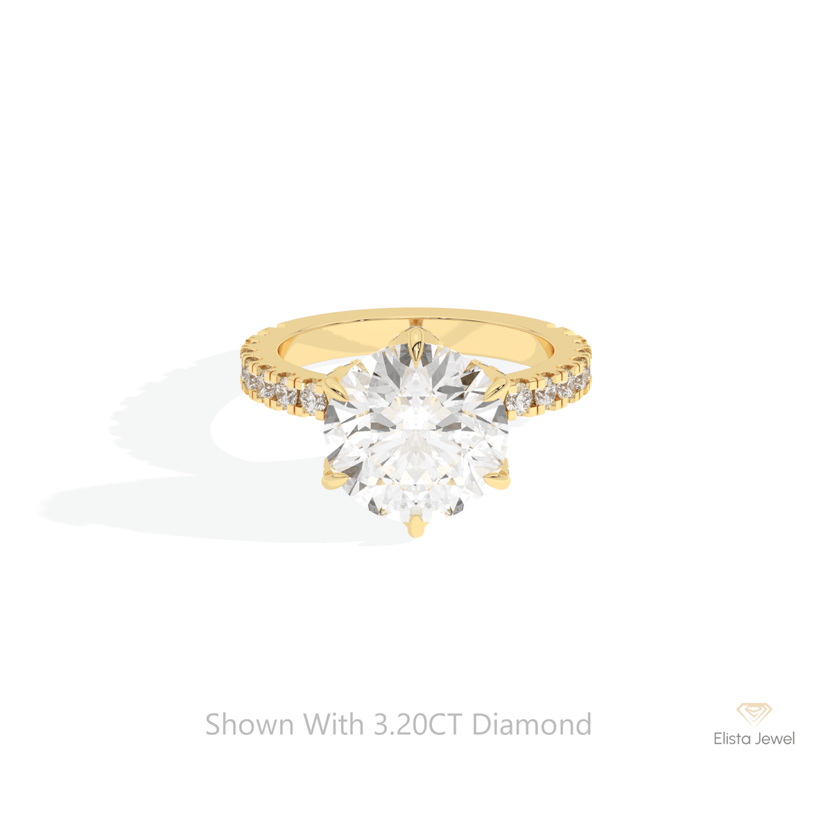Round Cut Solitaire With Accent Lab Grown Diamond Ring in 14K Yellow Gold - Detail View