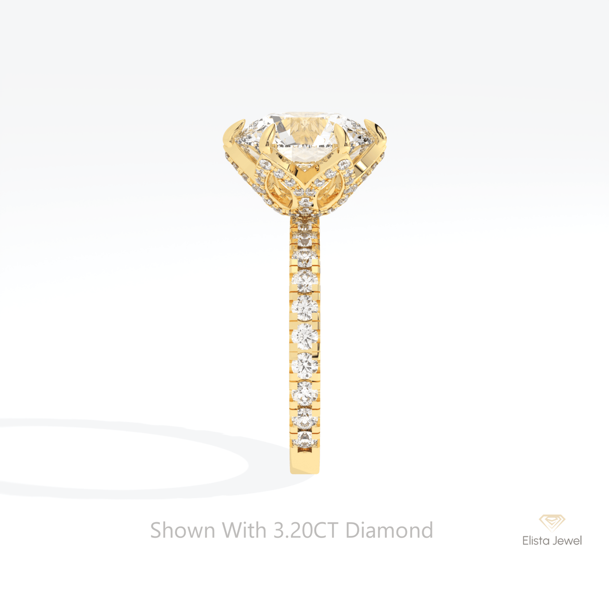 Round Cut Solitaire With Accent Lab Grown Diamond Ring in 18K Yellow Gold - Perspective View