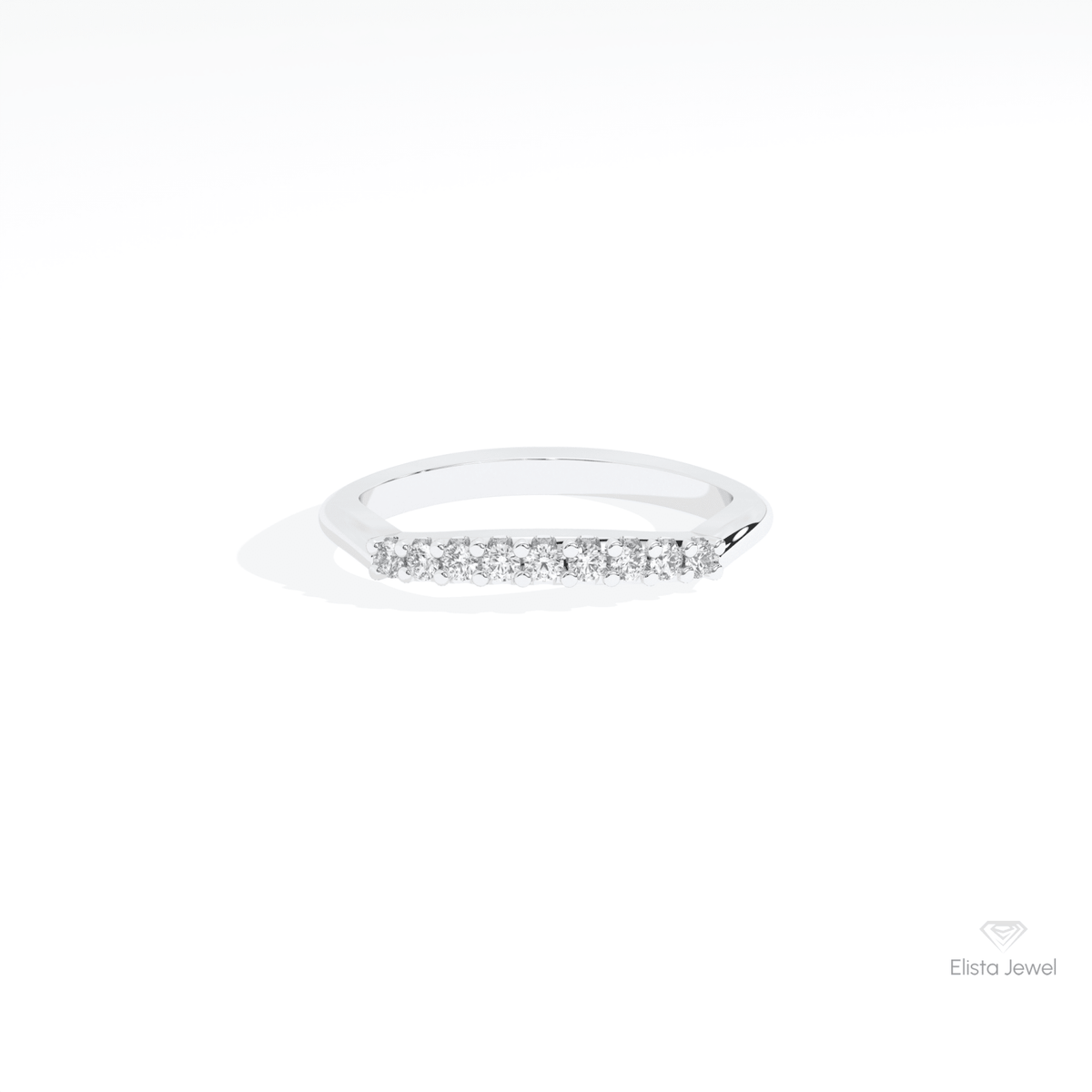 Round Cut Stacking Wedding Lab Grown Diamond Band in 18K Rose Gold - Ring on Hand View