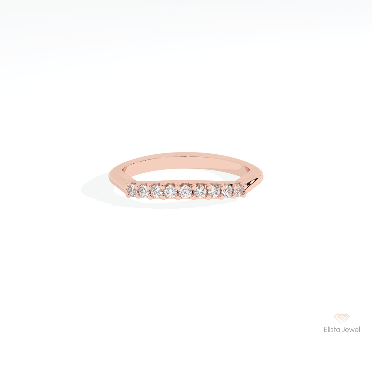 Round Cut Stacking Wedding Lab Grown Diamond Band in 14K Yellow Gold - Detail View
