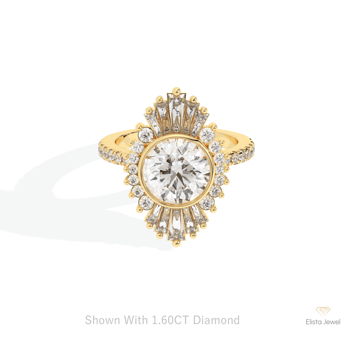 Round Cut Starburst Engagement Lab Grown Diamond Ring in 10K White Gold - Front View