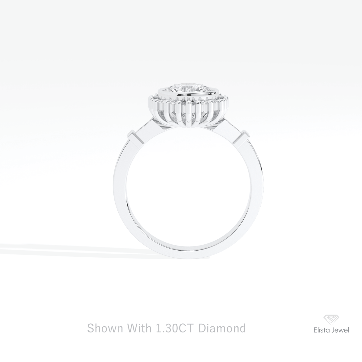 Round Cut Starburst Engagement Lab Grown Diamond Ring in 10K Rose Gold - Angled View