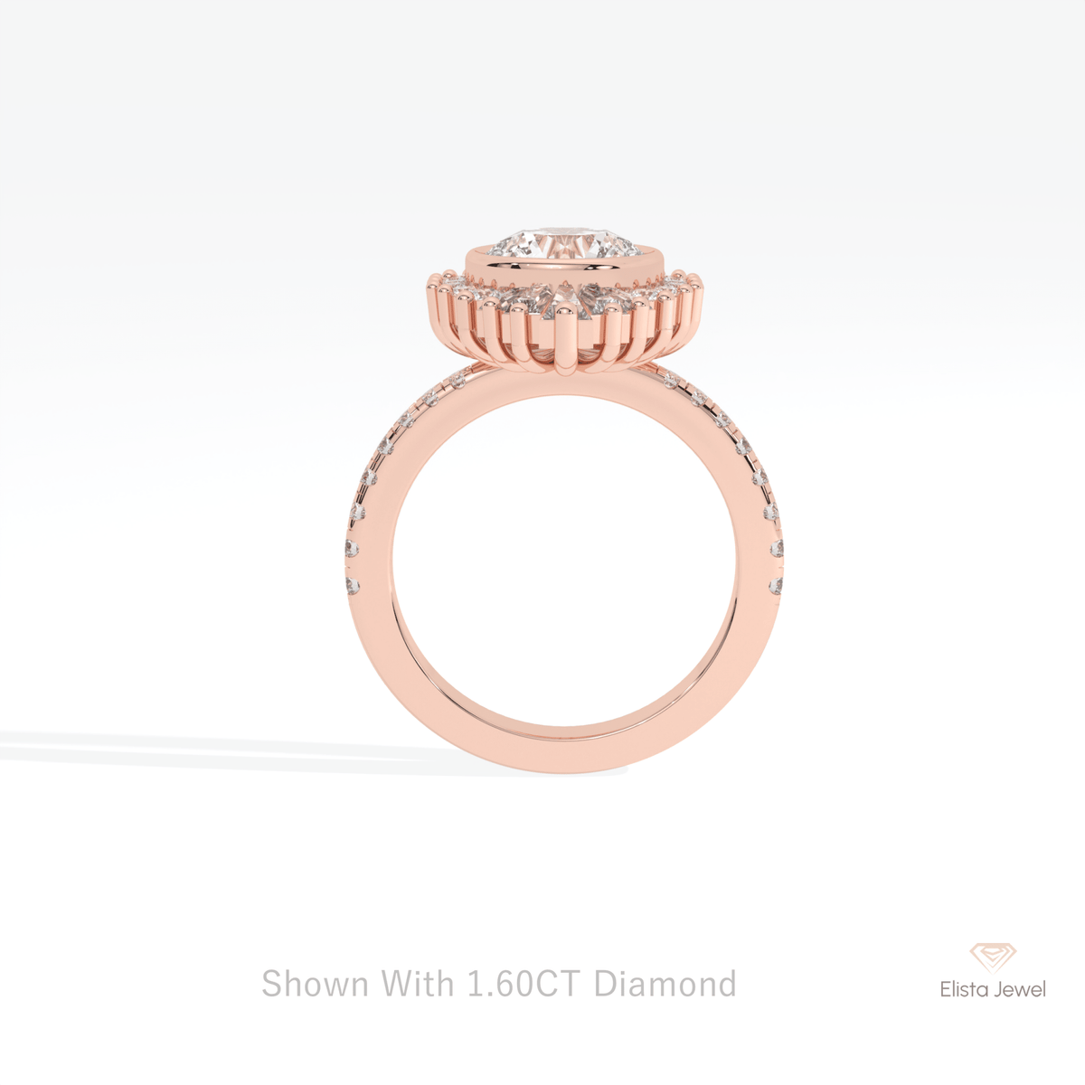 Round Cut Starburst Engagement Lab Grown Diamond Ring in 18K White Gold - Close-up View