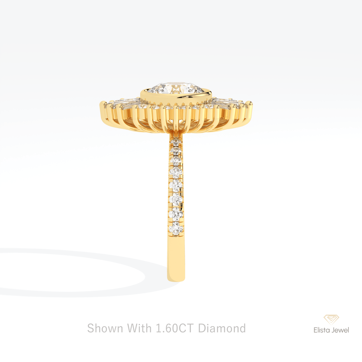 Round Cut Starburst Engagement Lab Grown Diamond Ring in 14K White Gold - Top View