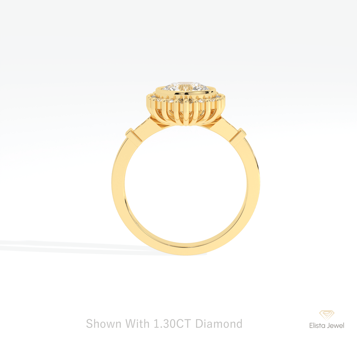 Round Cut Starburst Engagement Lab Grown Diamond Ring in 18K White Gold - Close-up View