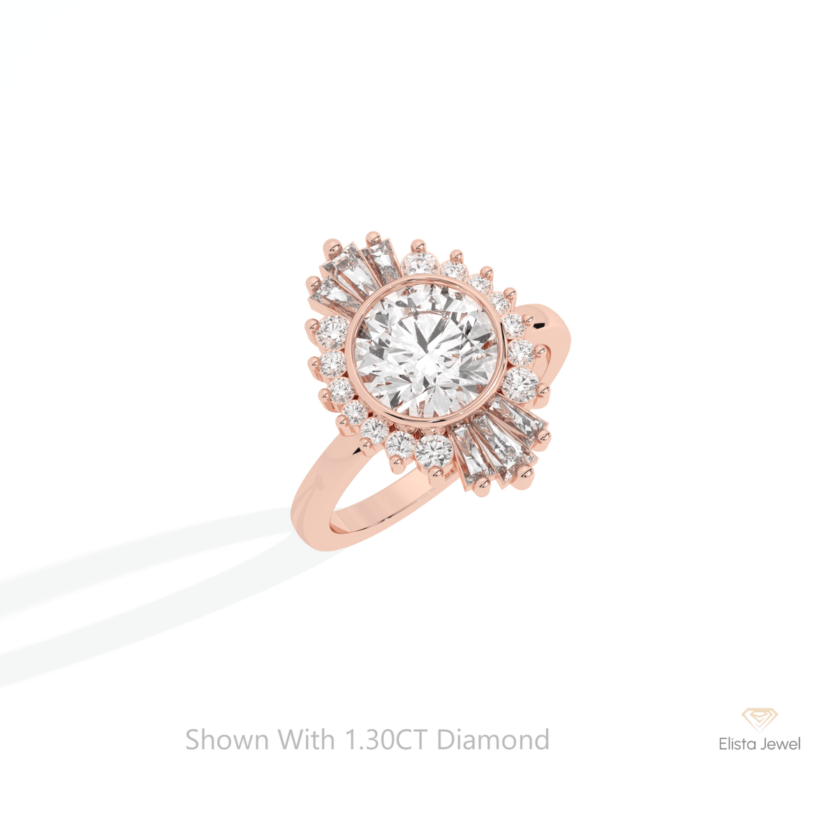 Round Cut Starburst Wedding Lab Grown Diamond Ring in 10K Yellow Gold - Side View