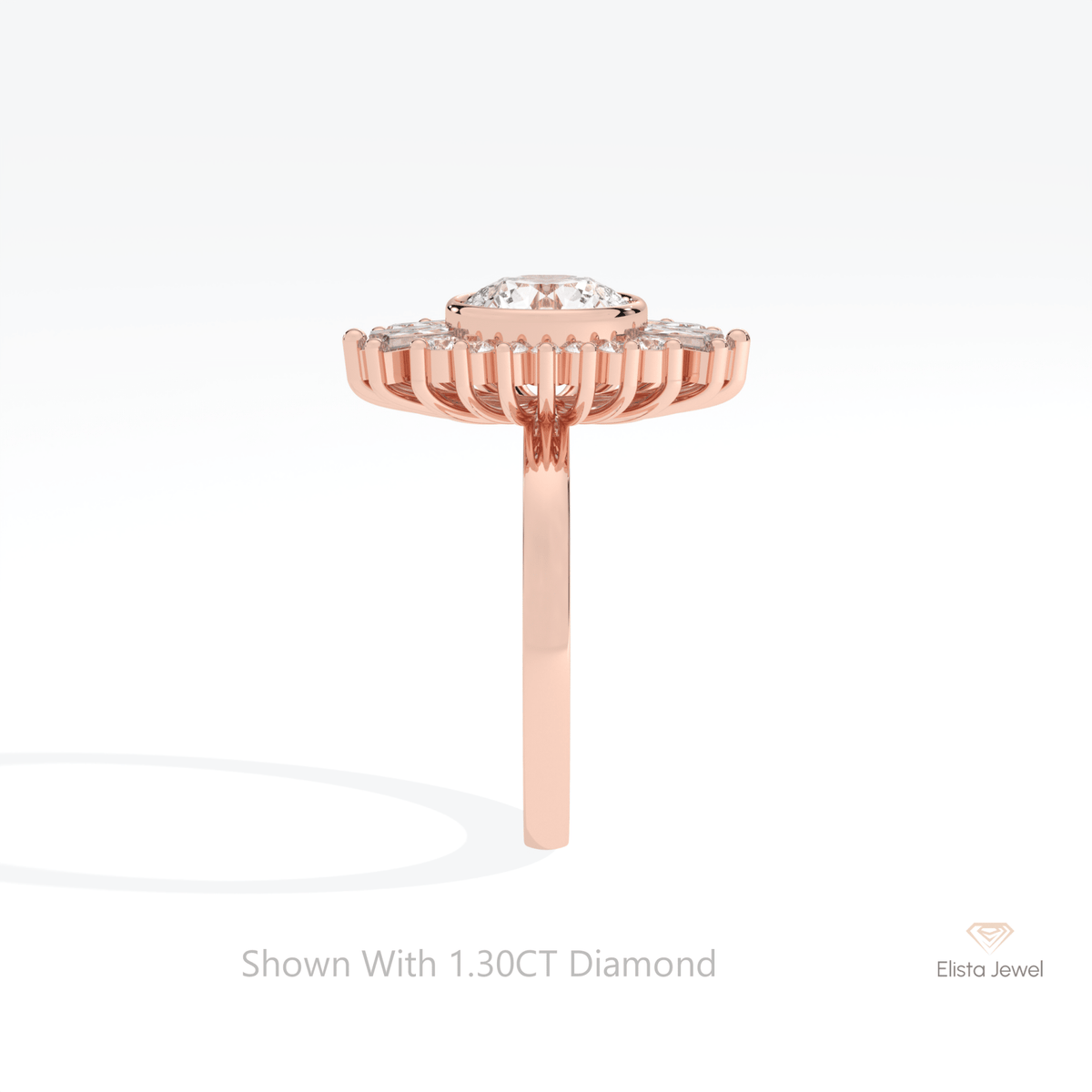 Round Cut Starburst Wedding Lab Grown Diamond Ring in 14K White Gold - Top View