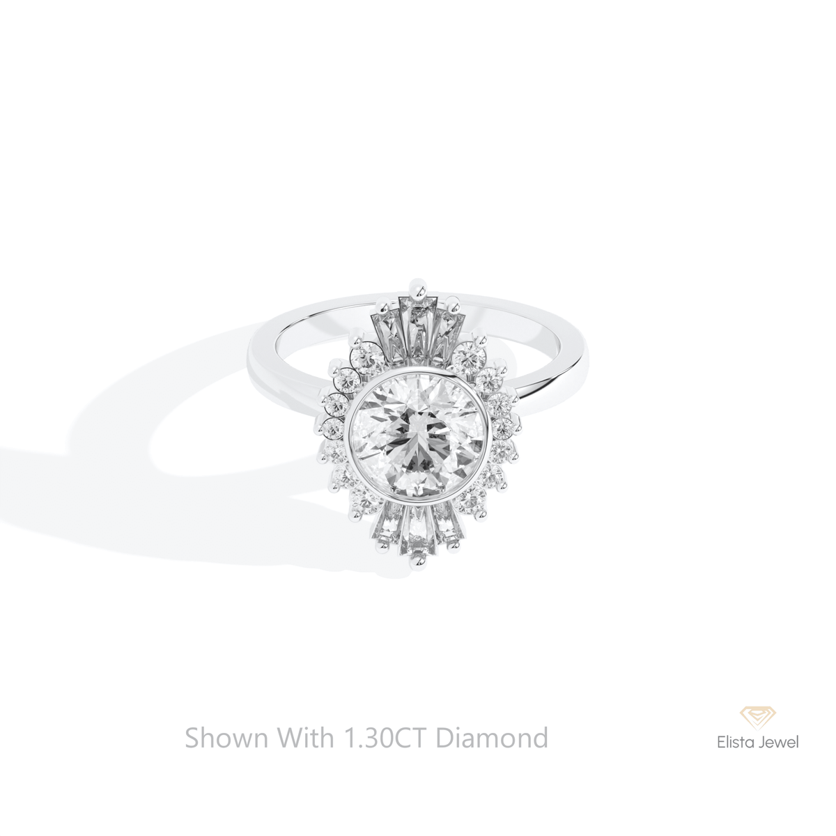 Round Cut Starburst Wedding Lab Grown Diamond Ring in 14K Yellow Gold - Detail View
