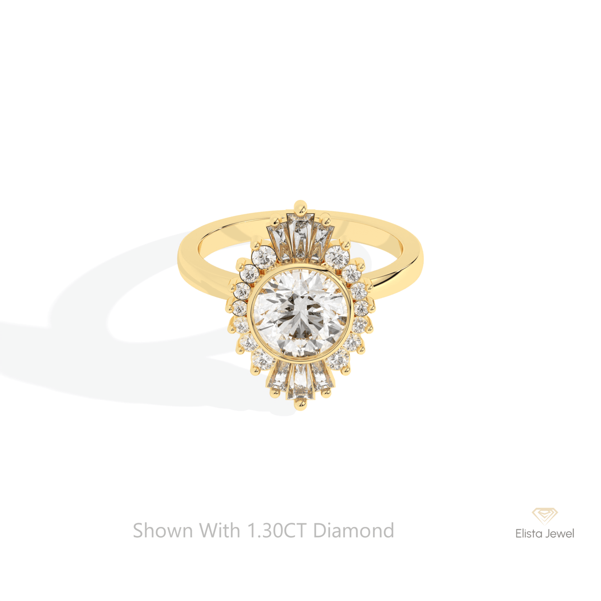 Round Cut Starburst Wedding Lab Grown Diamond Ring in 18K Rose Gold - Ring on Hand View