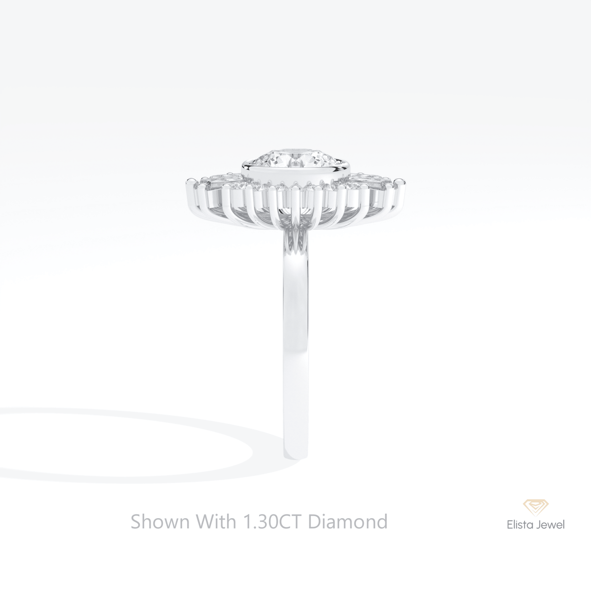 Round Cut Starburst Wedding Lab Grown Diamond Ring in 18K Yellow Gold - Perspective View