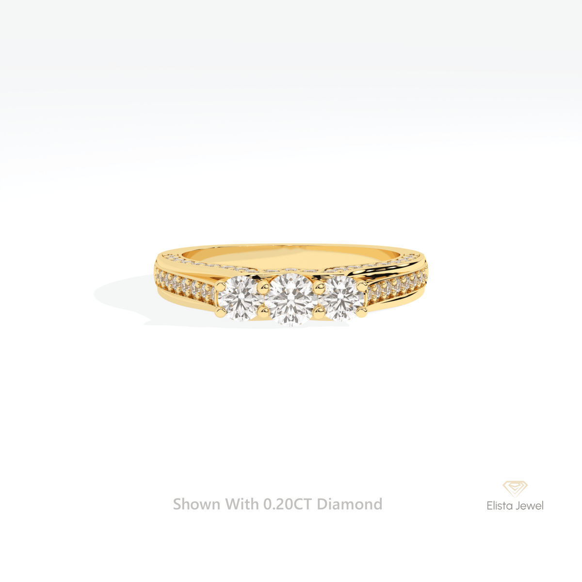 Round Cut Three Stone Accent Engagement Lab Grown Diamond Ring in 10K White Gold - Front View