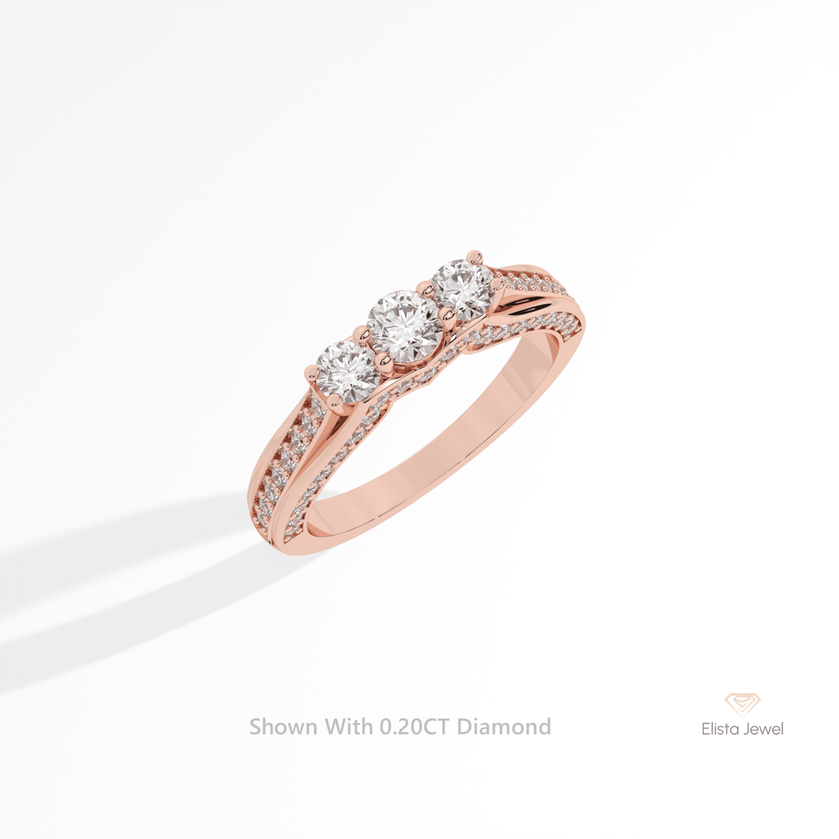 Round Cut Three Stone Accent Engagement Lab Grown Diamond Ring in Platinum - Lifestyle View